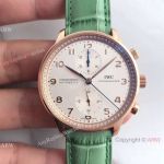 Swiss IWC Portuguese V2 Best Edition Replica Watch Green Leather Rose Gold A79350